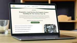 Tree service website section with services, FAQs, and structured conten